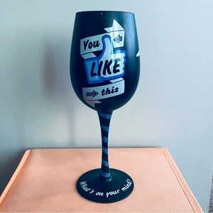 Top Shelf Black , Blue & White, Facebook Themed 7 oz. Wine Glass